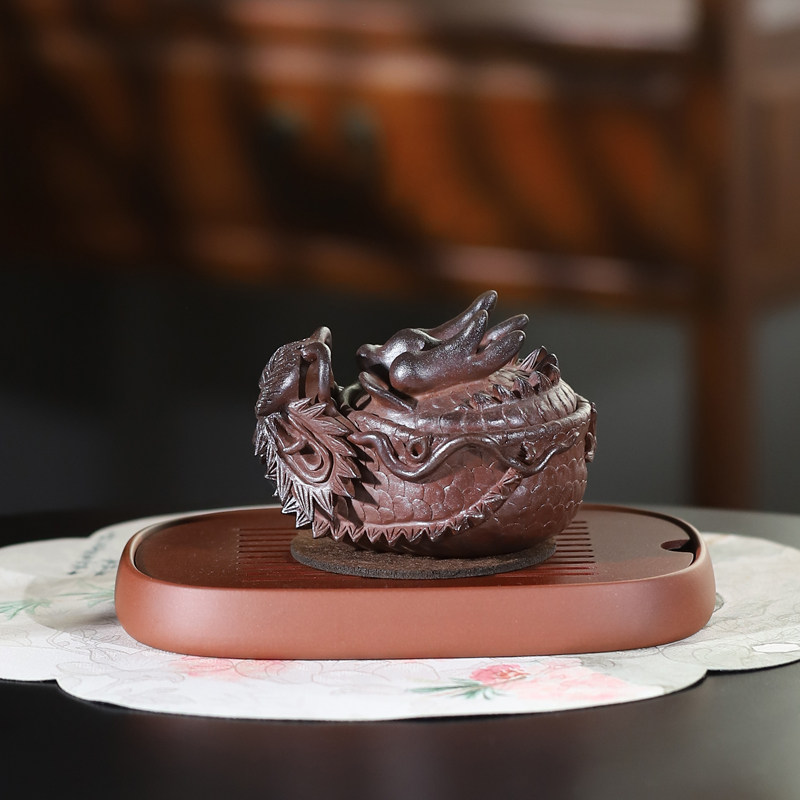 工艺师名家原矿全手工天青泥柴烧龙头宝瓶190ML宜兴紫砂壶泡茶壶