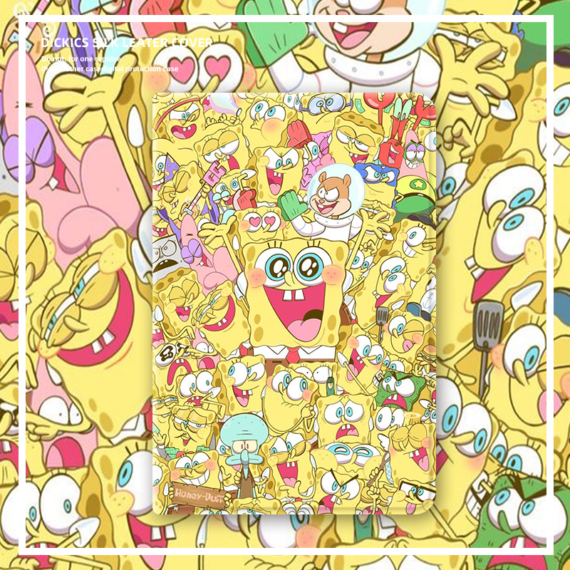 适用ipad保护套pro2022平板壳2021第9代10苹果air5海绵宝宝11寸3卡通mini6迷你2全包4防摔2018三折2020带笔槽