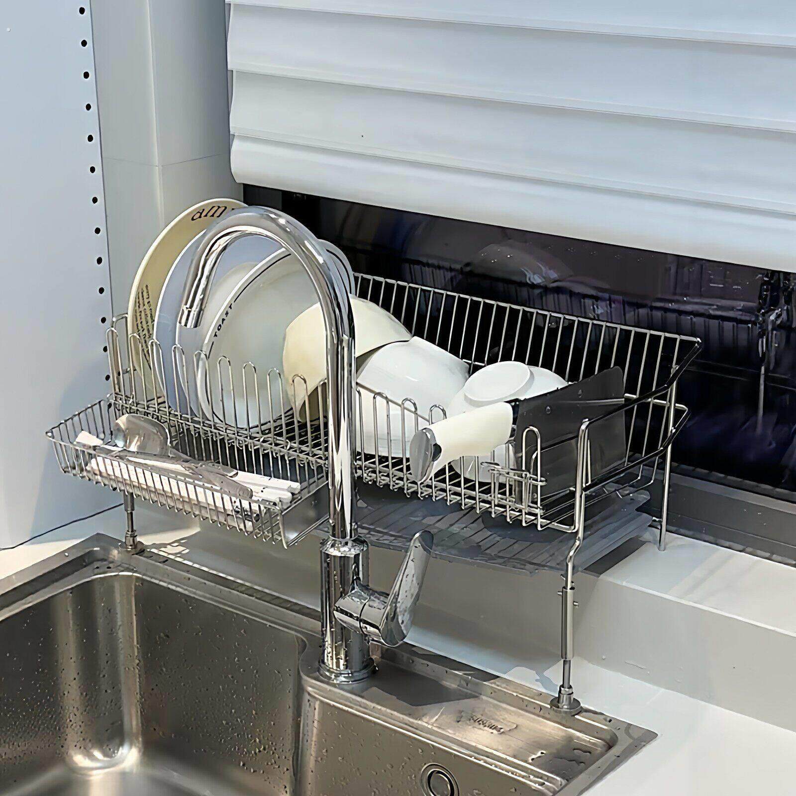 厨房沥水架家用不锈钢可增高窗台台面多功能置物架餐具收纳沥水架