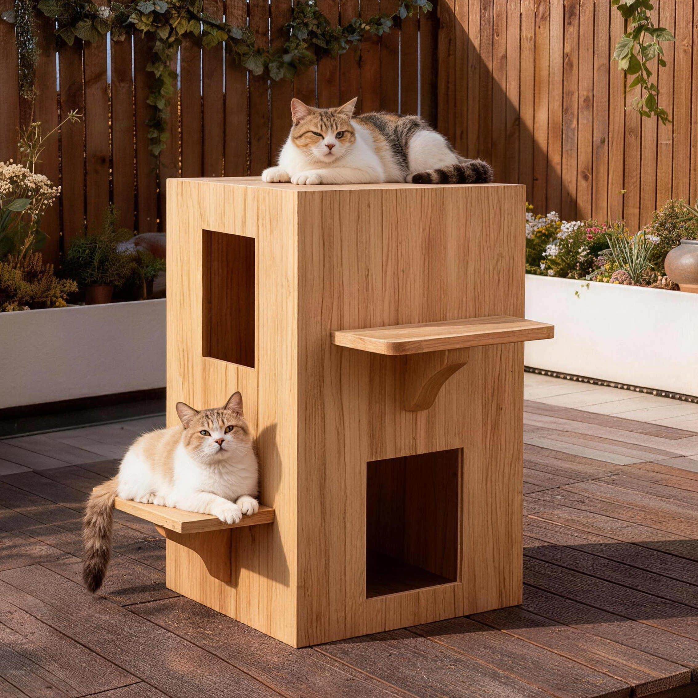 实木立式猫窝窗边观景猫别墅封闭躲避屋多层跳台四季通用猫咪木屋