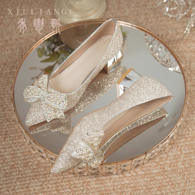 婚纱两穿中跟平底孕妇新娘鞋