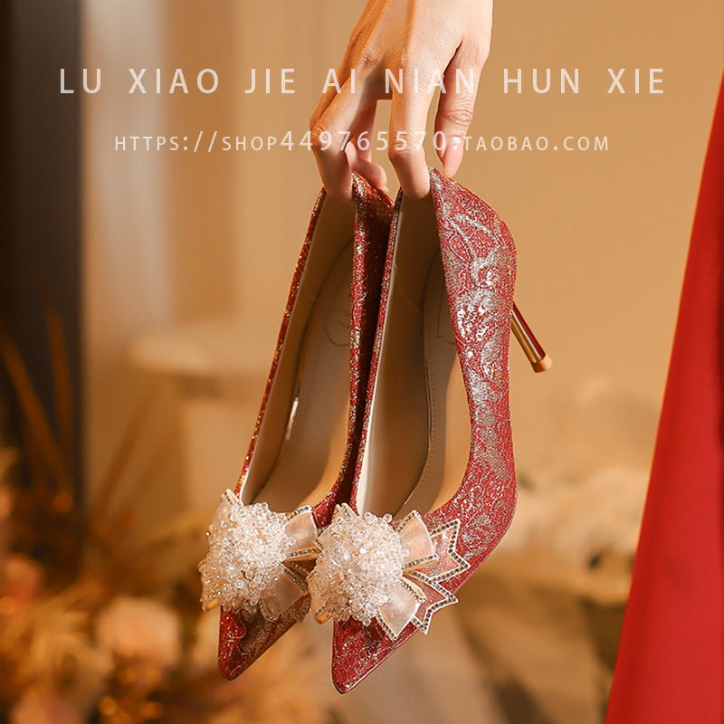 高跟鞋女秀禾新娘鞋婚礼浅口单鞋