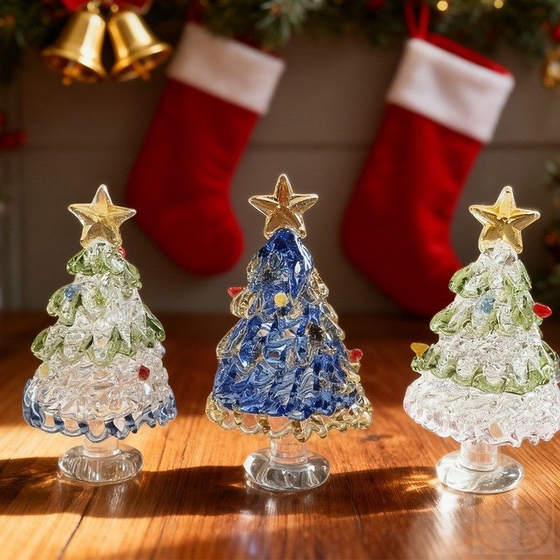 景德镇转转圣诞树玻璃琉璃旋转桌面小型转转摆件迷你圣诞树节礼物