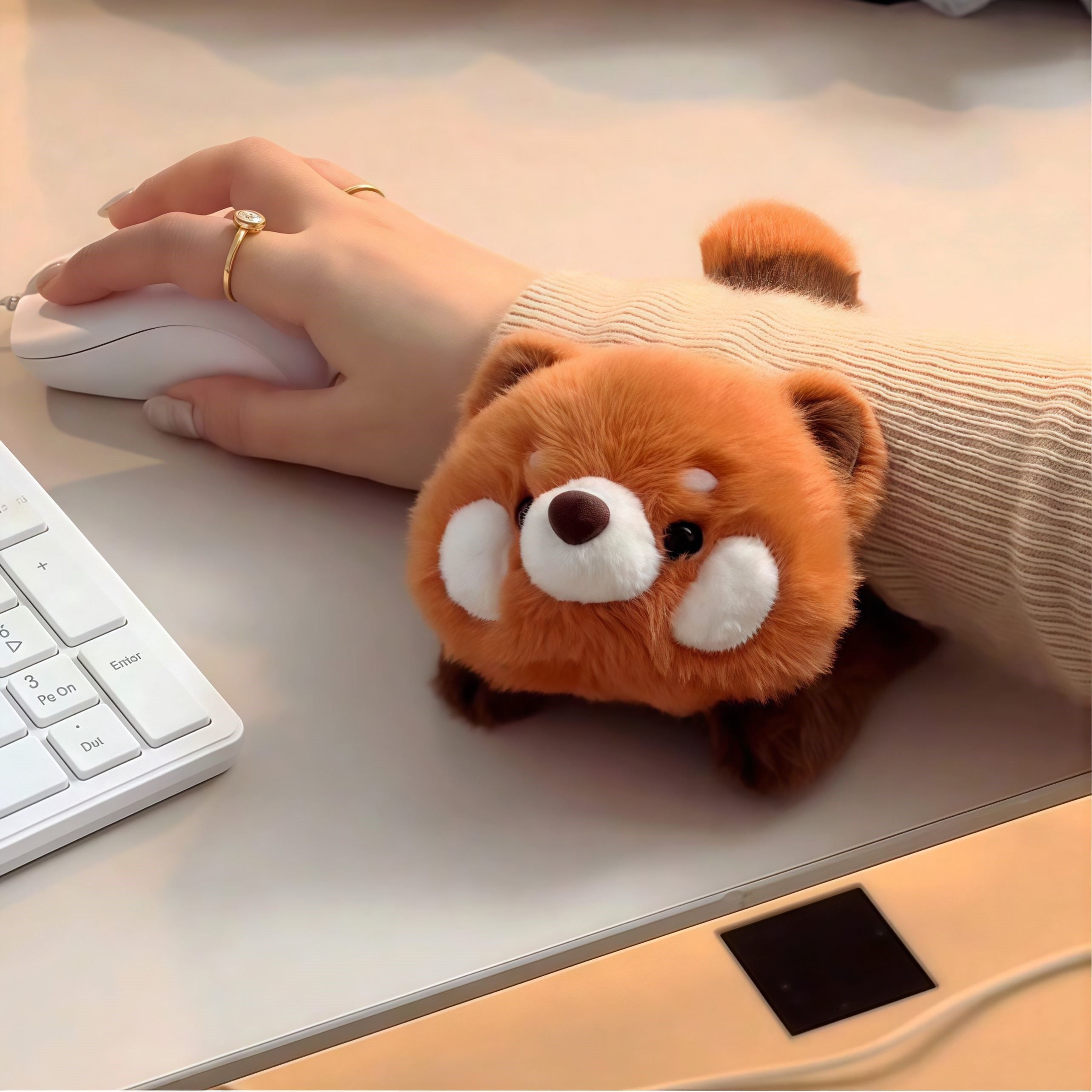 【被可爱到】小熊猫鼠标垫子护腕手托女生卡通毛绒玩具桌面手腕垫