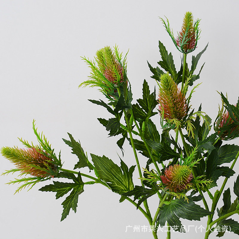 仿真花3头刺芹手感塑料花