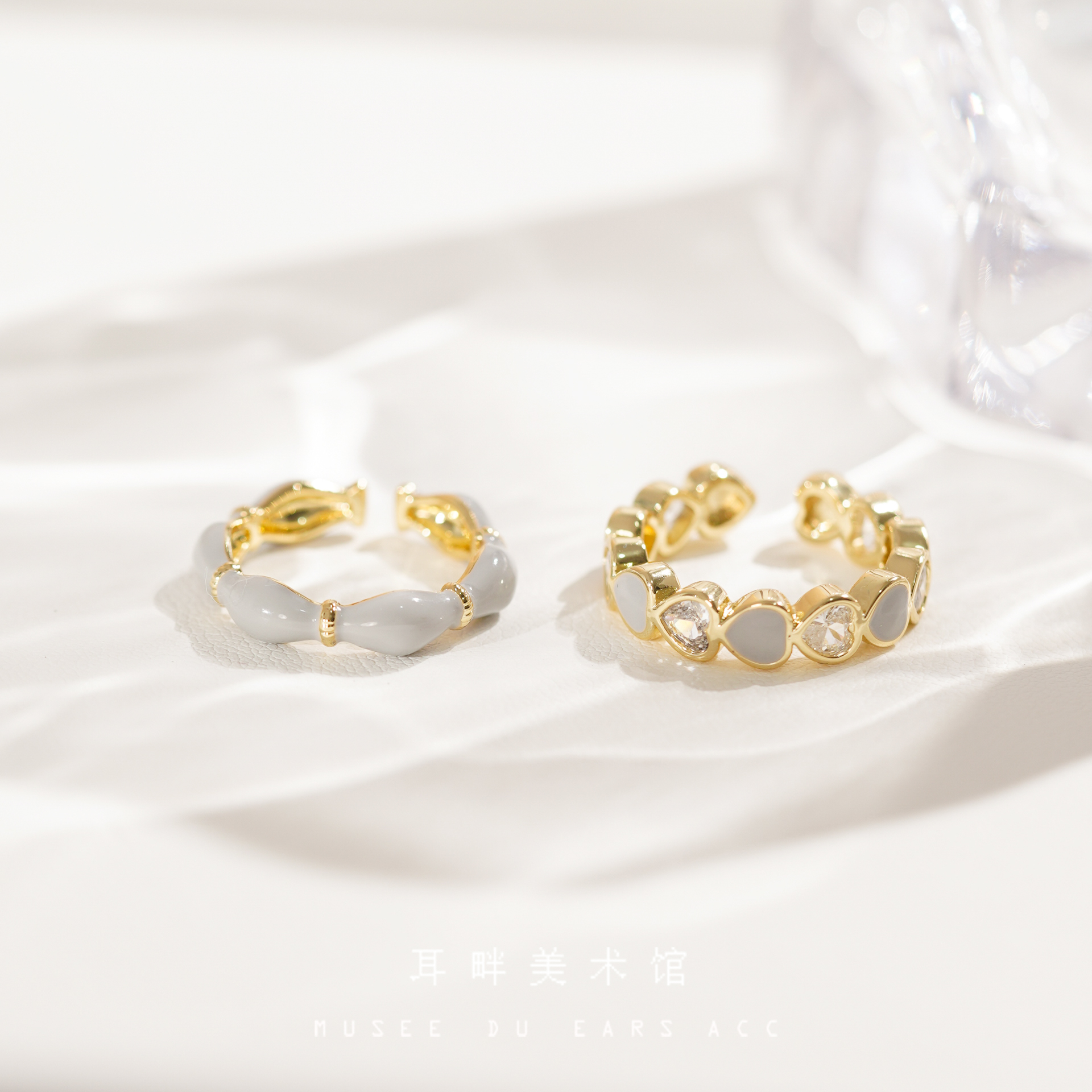 B灰蓝珐琅爱心戒指女小