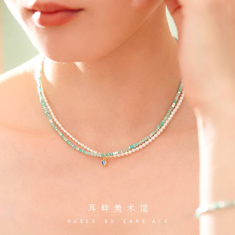 A天然石蓝色天河石碎银子项链女