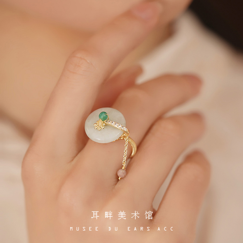 A天然翡翠平安扣手作戒指