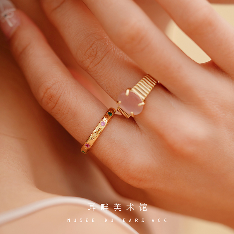 B彩虹色宝石细戒指叠戴百搭