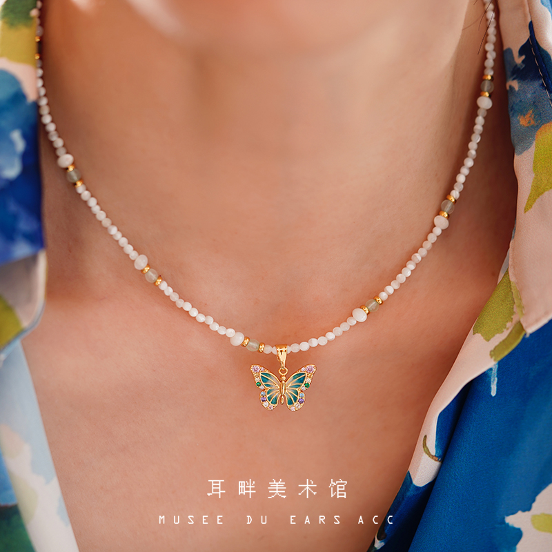 A天然母贝蝴蝶项链配饰女
