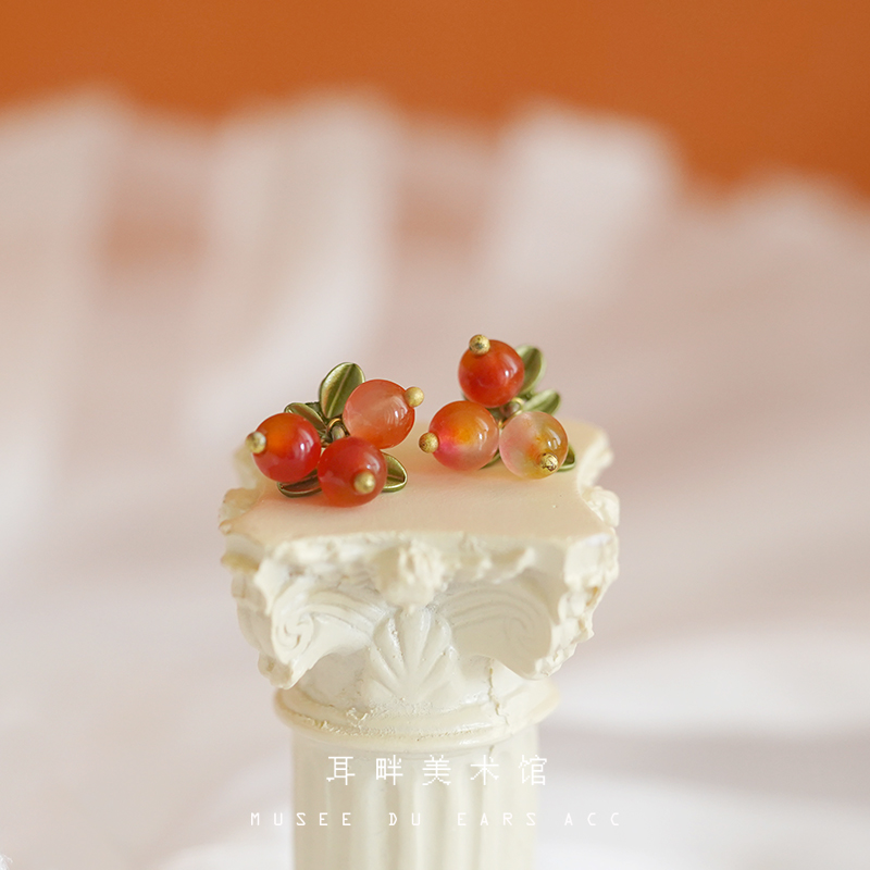 B橘色蔓越莓小葡萄耳钉