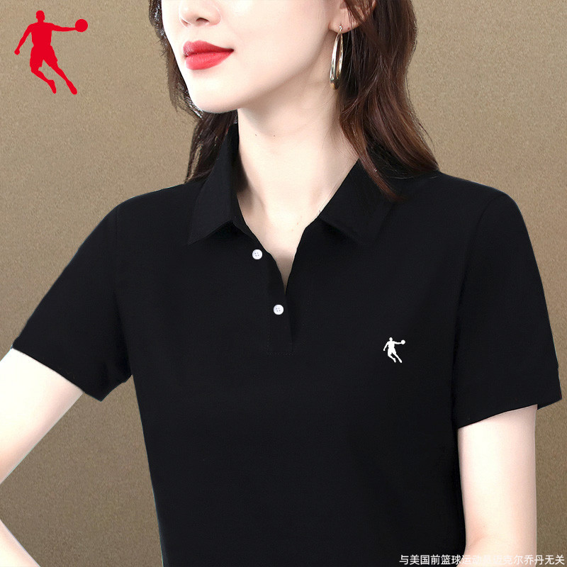 乔丹polo衫女夏季翻领运动上衣服可定制工作服白色宽松短袖t恤女-封面