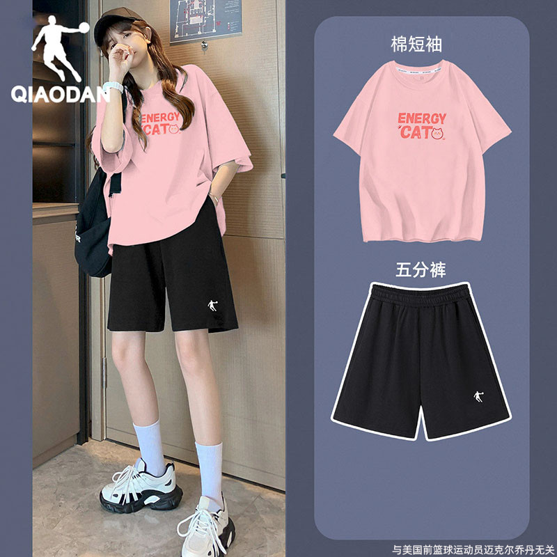 乔丹运动套装女短袖短裤2025夏季跑步健身瑜伽服休闲显瘦运动服
