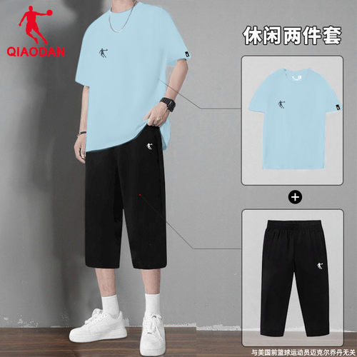 乔丹夏季运动套装男2026新款薄款夏装男青少年两件套短袖七分裤男