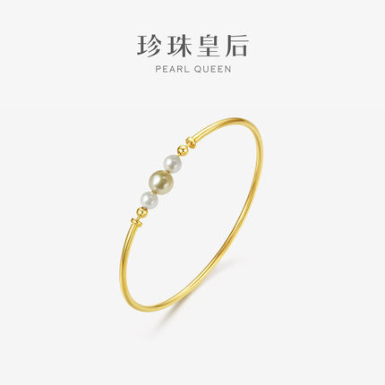 珍珠皇后 海水Akoya珍珠手镯S925银4-7mm金珍珠手镯