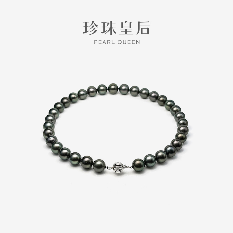 珍珠皇后 极光孔雀大溪地珍珠项链12-15mm正圆少瑕 附真科研大证