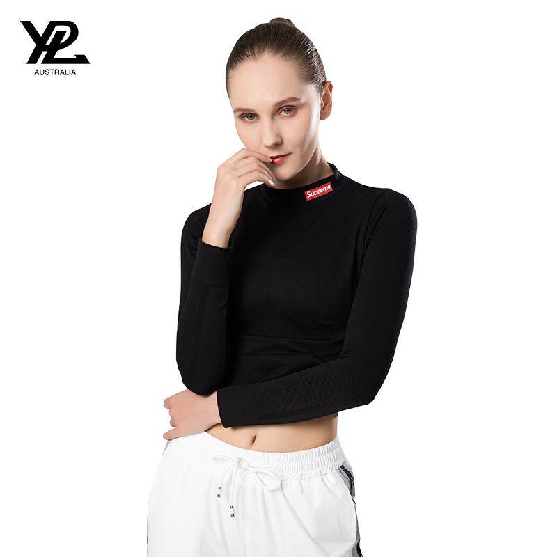 YPL 潮牌健身服女塑身长袖高领瑜伽运动上衣
