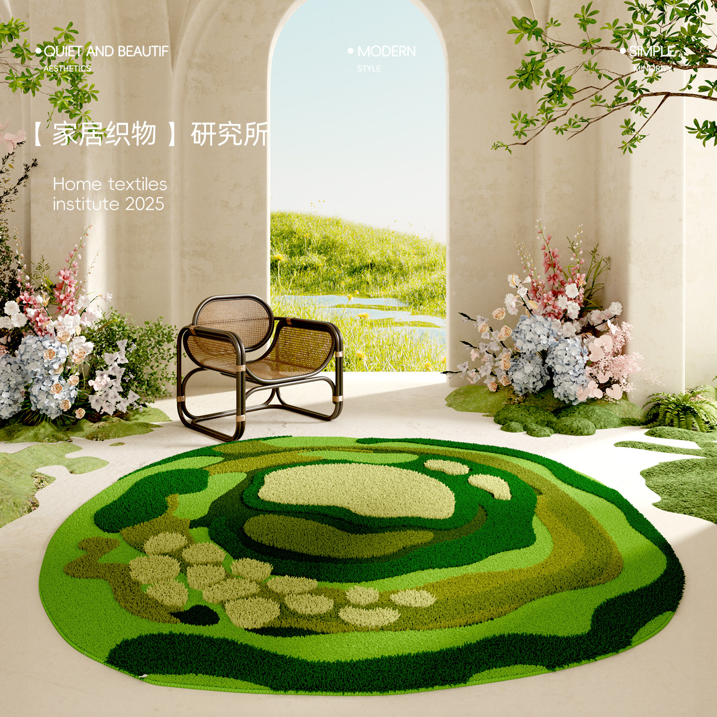 异形圆地毯卧室床边衣帽间单人懒人沙发摇椅可机洗防滑多巴胺地垫