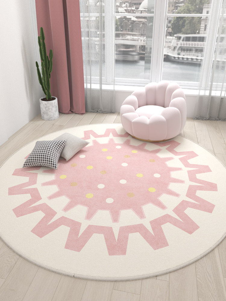 圆地毯粉红色女孩的卧室房间床边毯子电脑椅转椅梳妆台地板垫子客