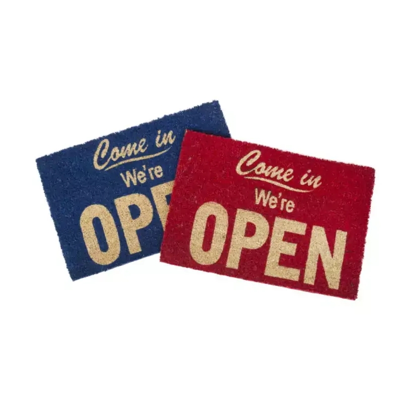 印度进口门垫欢迎进来我们正在营业红色蓝色门垫椰壳纤维店首页