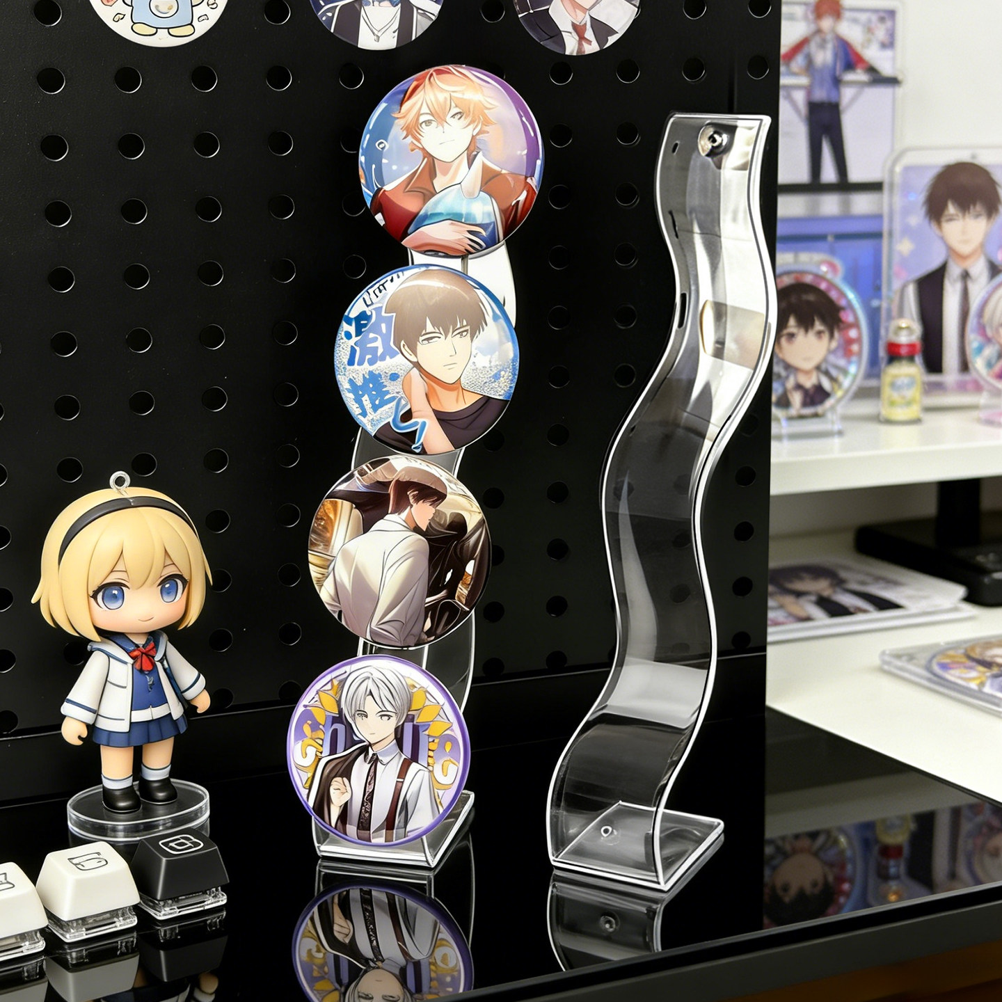 吧唧展示架小型谷美亚克力透明痛桌面周边收纳陈列架徽章谷子支架