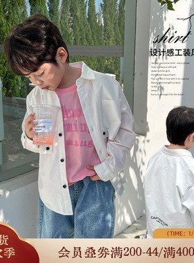 小o宝okids 男童衬衫春装新款韩范中大儿童白色工装风衬衣宝宝外