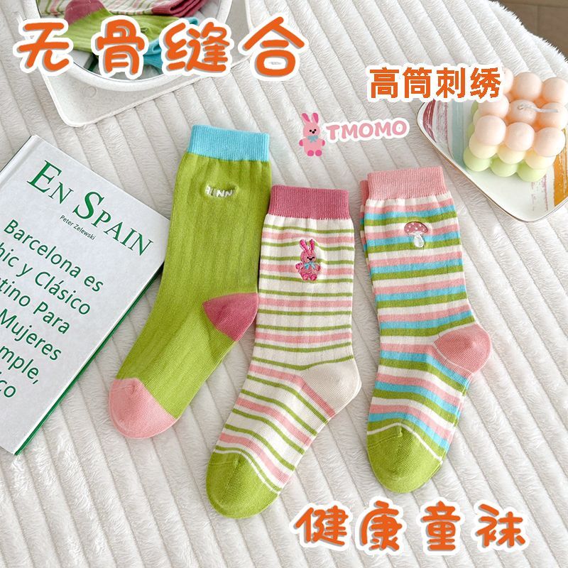 儿童袜子春秋长筒刺绣棉