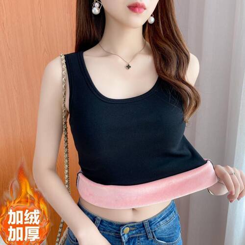 加绒加厚螺纹保暖背心女