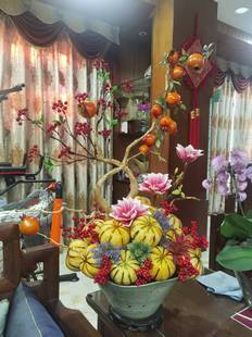 五代同堂花盆花架春宵元宵客厅装饰太阳果五福同堂搭配黄金果好看