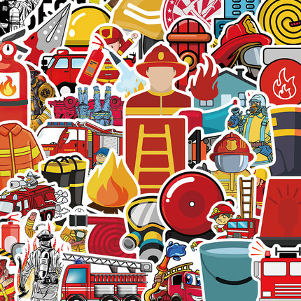 52张消防员卡通贴纸笔记本电脑手账本水杯桌面装饰防水DIY贴画