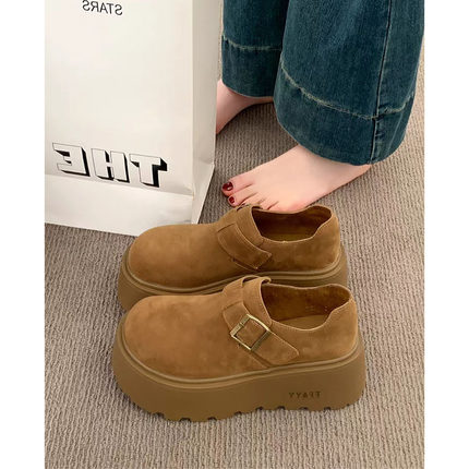 厚底勃肯鞋女2025新款秋冬季乐福单鞋7CM松糕底复古百搭软底增高