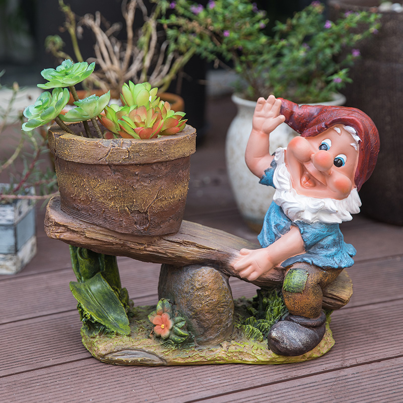 亨竹趣玩园艺创意卡通多肉花盆田园装饰可爱小矮人树脂摆件小盆栽