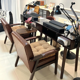 美甲桌椅套装美甲椅子顾客专用椅中古实木美甲桌高极感覆古风沙发
