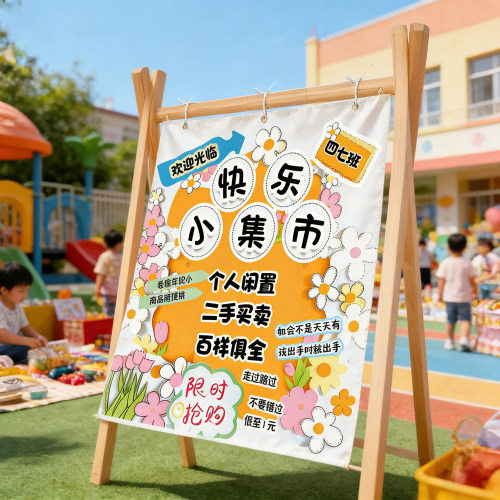 儿童跳蚤市场摊位牌海报集市爱心义卖活动场景布置挂布展架hb