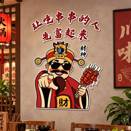 火锅店财神网红打卡墙贴