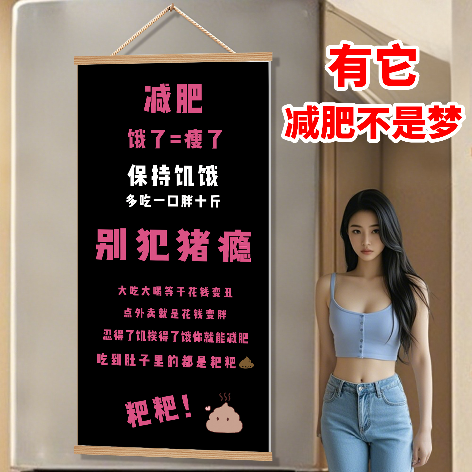 减肥瘦身海报网红减肥励志标语挂画卧室客厅自律塑形墙面装饰画hb