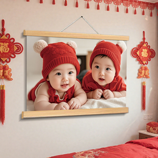 宝宝画报墙贴年画娃娃送子图备孕期海报龙凤胎婴儿挂画装 饰贴纸QT