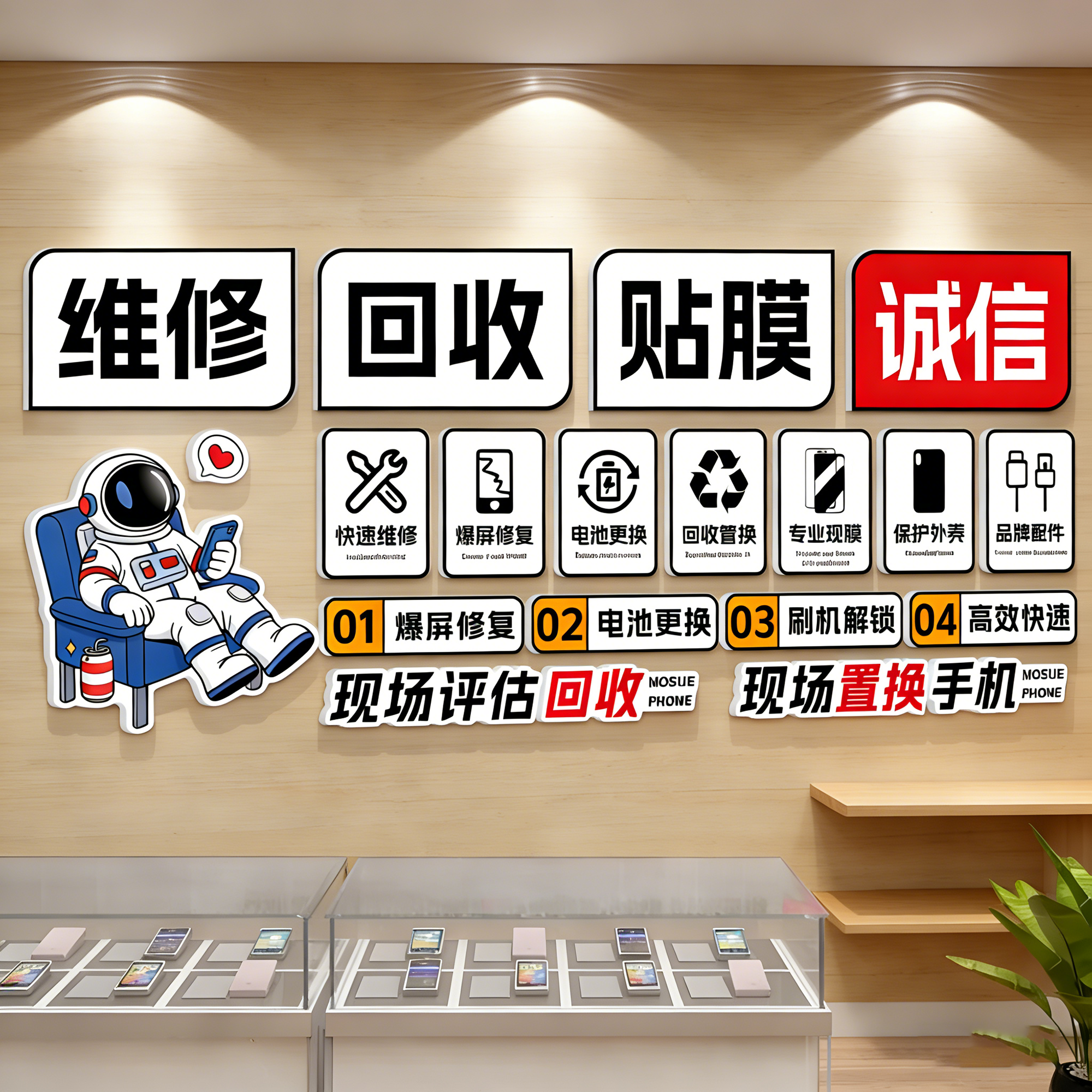 手机维修店广告贴纸形象墙手机回收店柜台装饰场景布置背景墙贴QT,家居饰品,软装墙贴,淘宝优惠券,粉丝福利购,淘宝优惠卷
