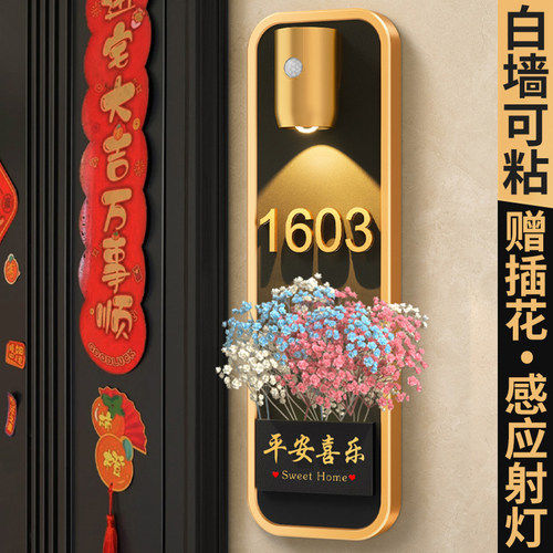 2025年新款可插花门牌号赠花带灯