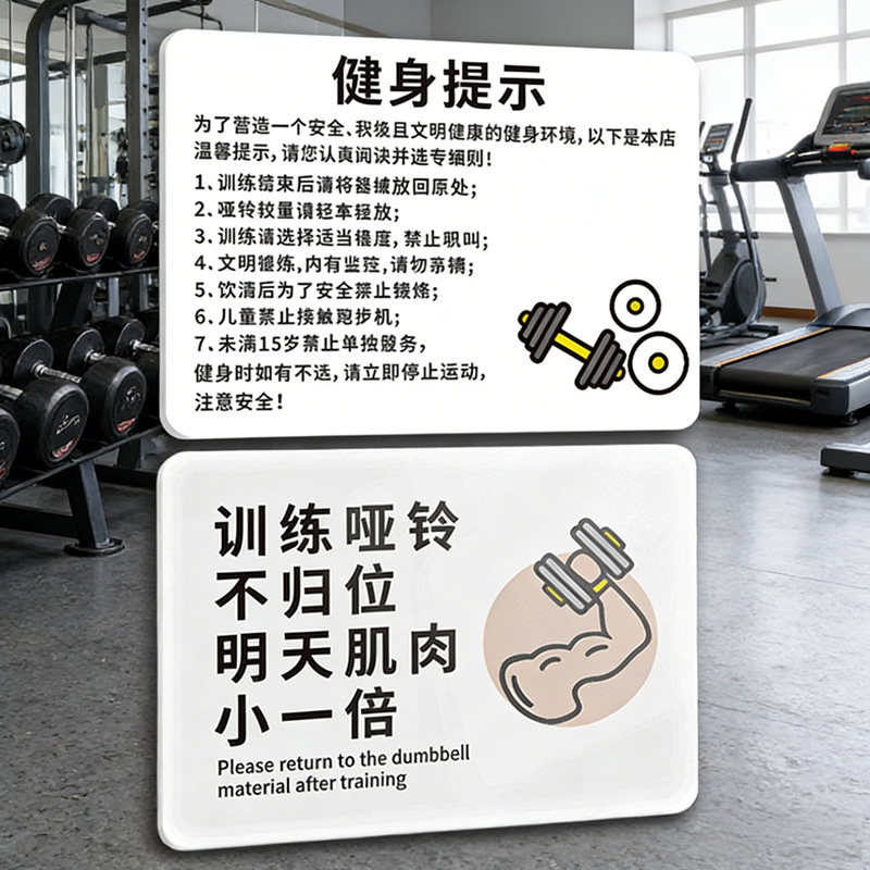 健身房标识牌器械使用后请放回原位健身房标语牌健身房安全提示牌亚克