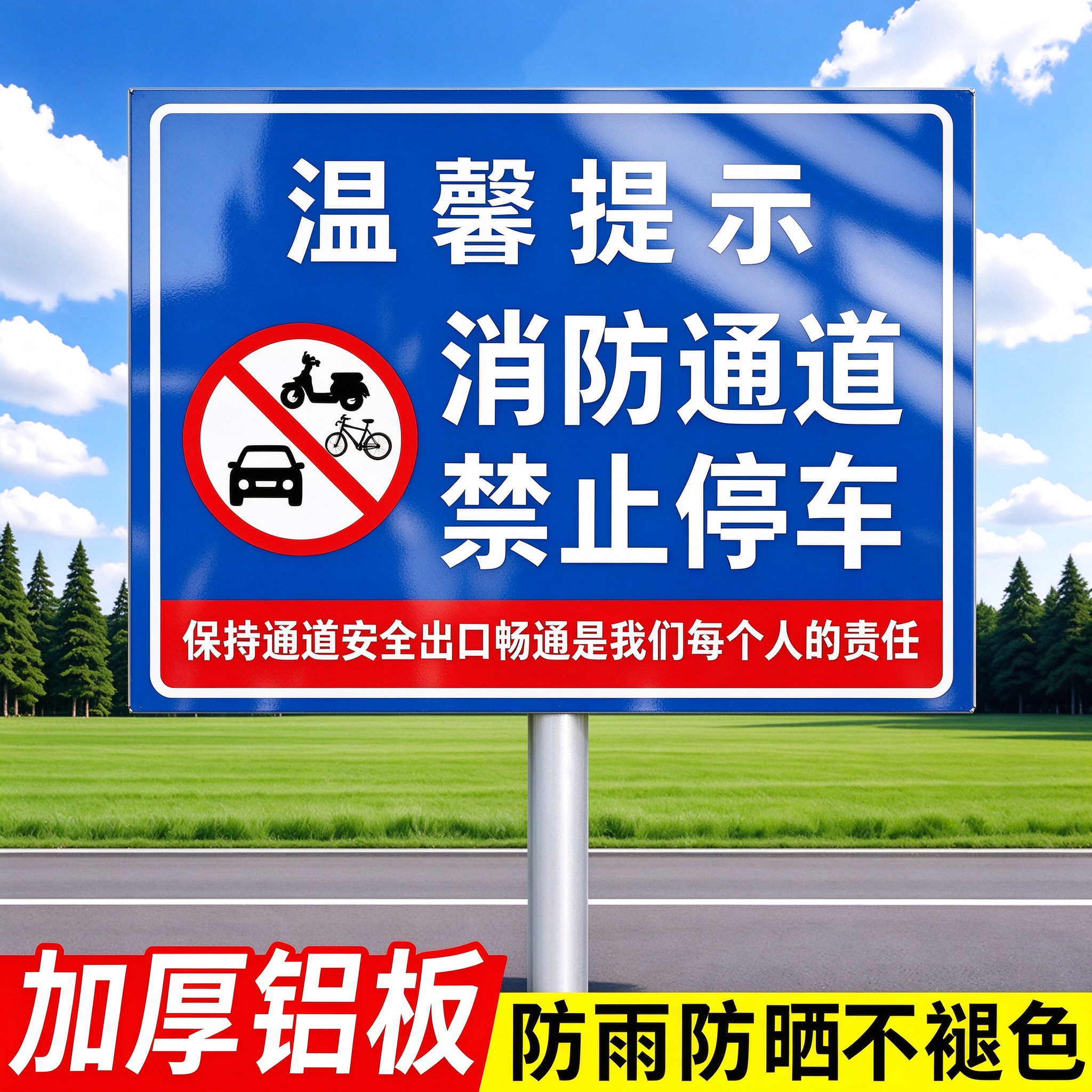 消防通道禁止停车警示牌立柱禁止堵塞立式反光铝板出入通道严禁占用仓库门口区域禁停标志牌请勿停车告示牌子