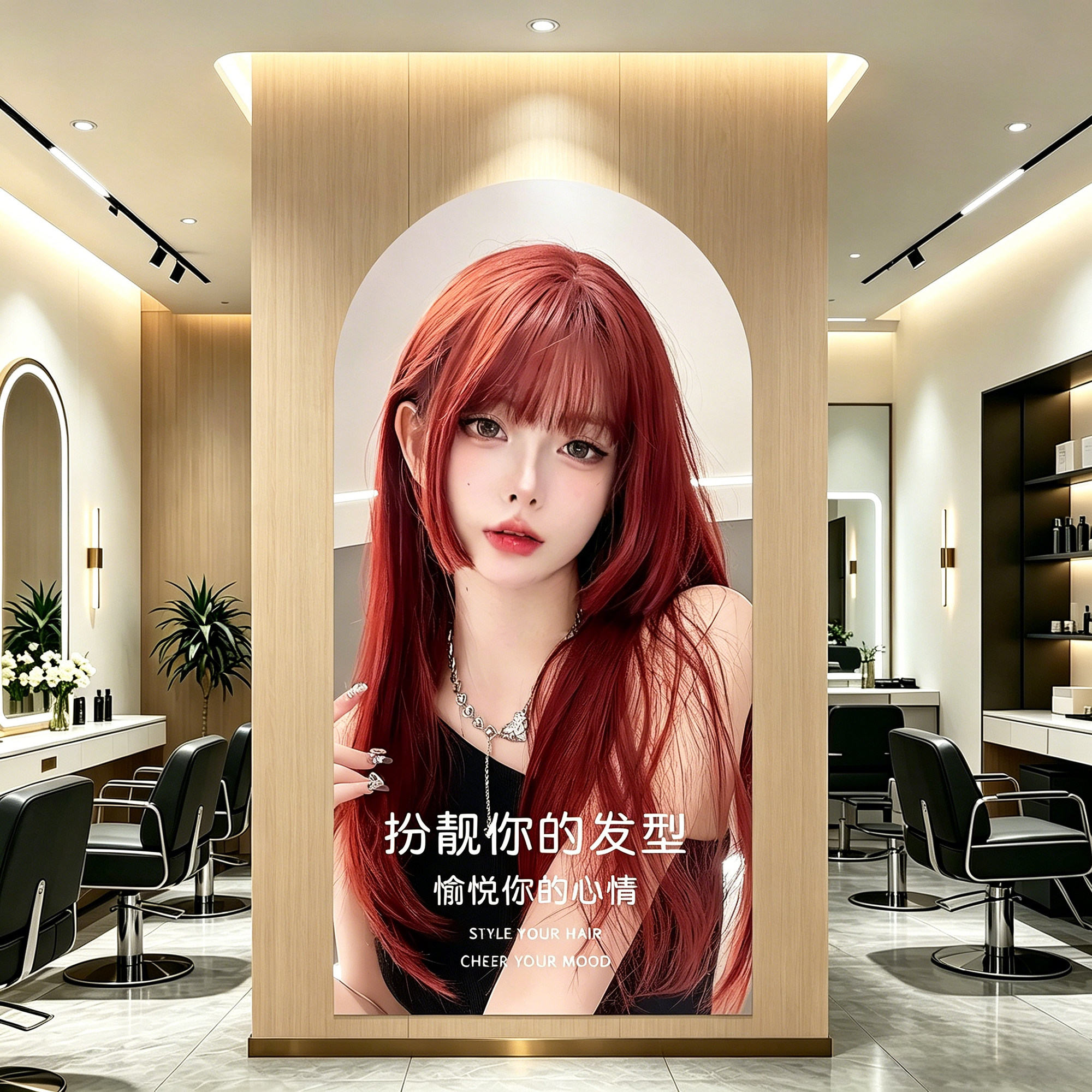 理发店海报墙贴美发店墙面装饰画高级感发廊背景形象墙广告海报QT