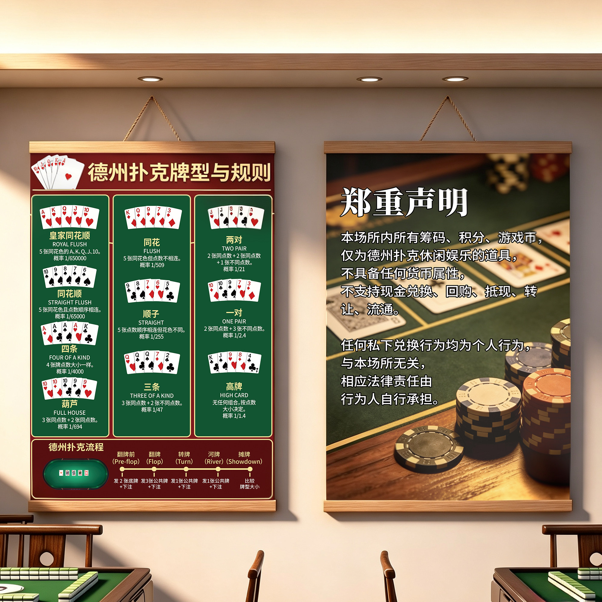 棋牌室麻将馆德州扑克牌装饰画图片