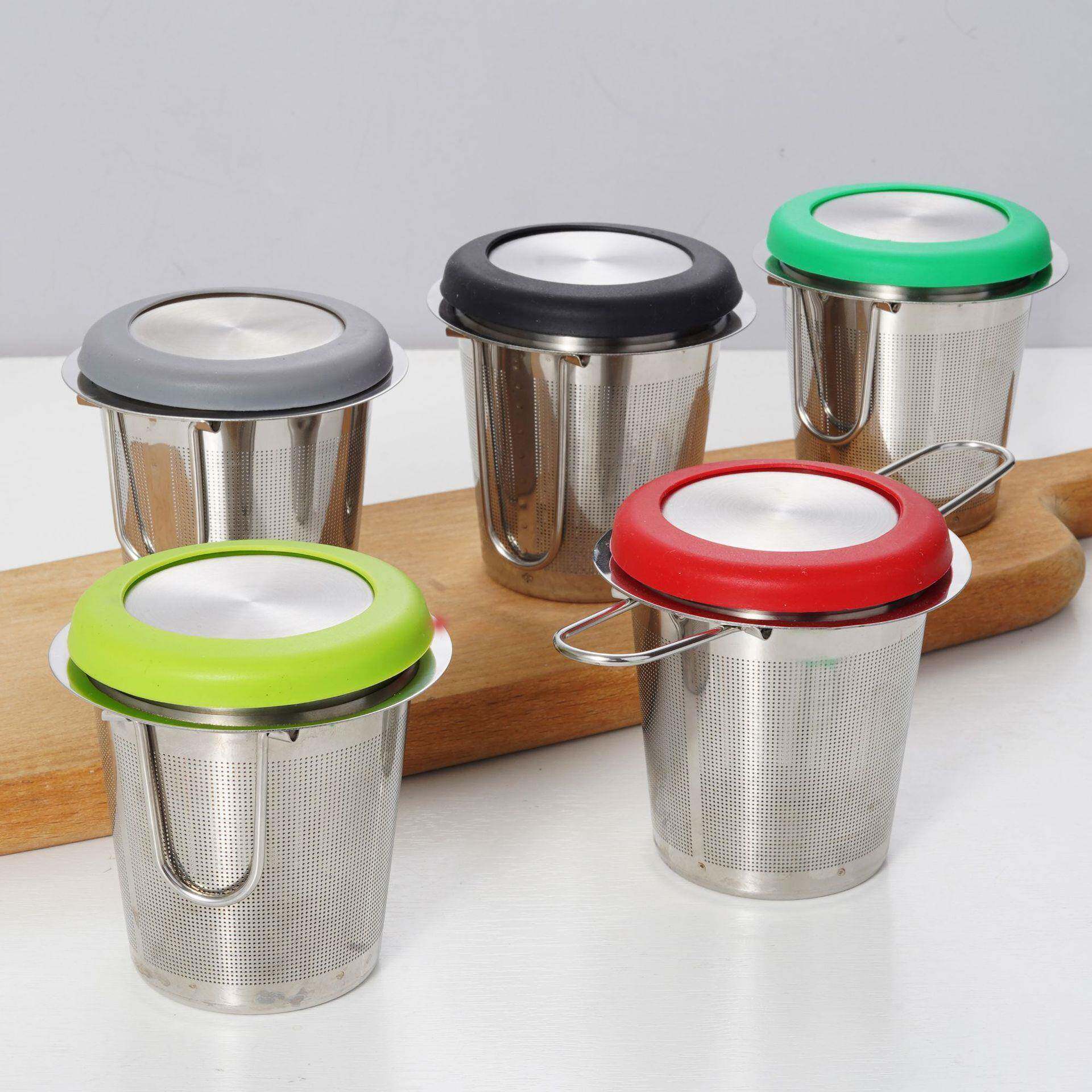 茶叶过滤器滤茶器 304不锈钢折叠把手泡茶器 带硅胶盖子茶漏茶隔