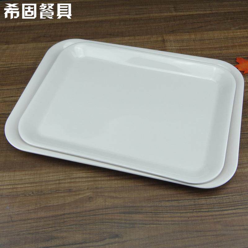 托盘长方形白色密胺仿瓷餐盘食堂点菜传菜盘酒店客房面包盘