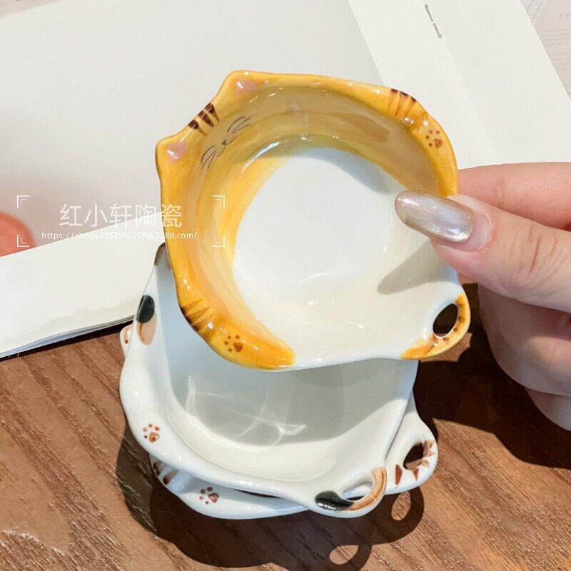 猫咪火锅蘸料碟家用日式卡通陶瓷调味碟饺子蘸酱碟醋碟酱油小碟子