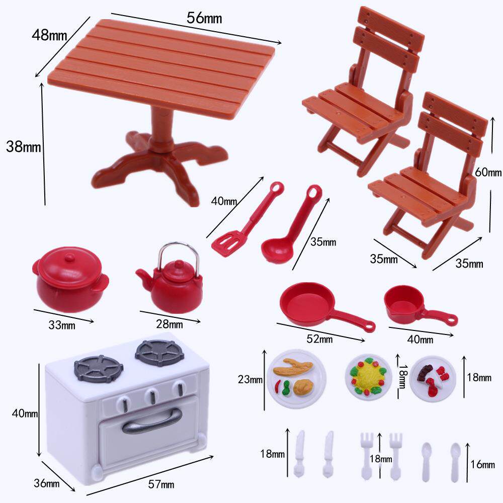 Dollhouse娃娃屋微缩食玩场景 袖珍厨房厨具灶台配件仿真桌椅模型