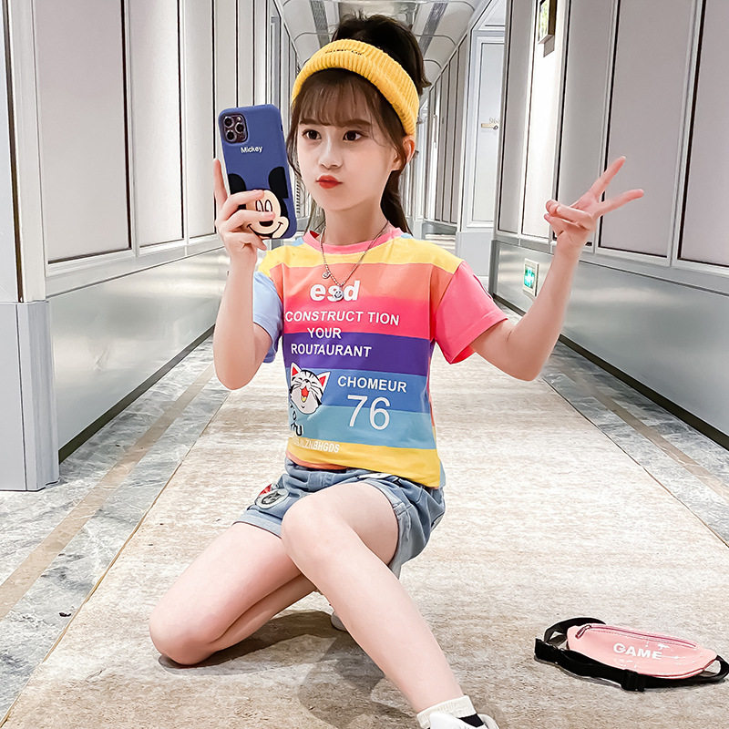 女童夏装套装2026新款洋气夏天牛仔短裤两件套儿童夏季衣服