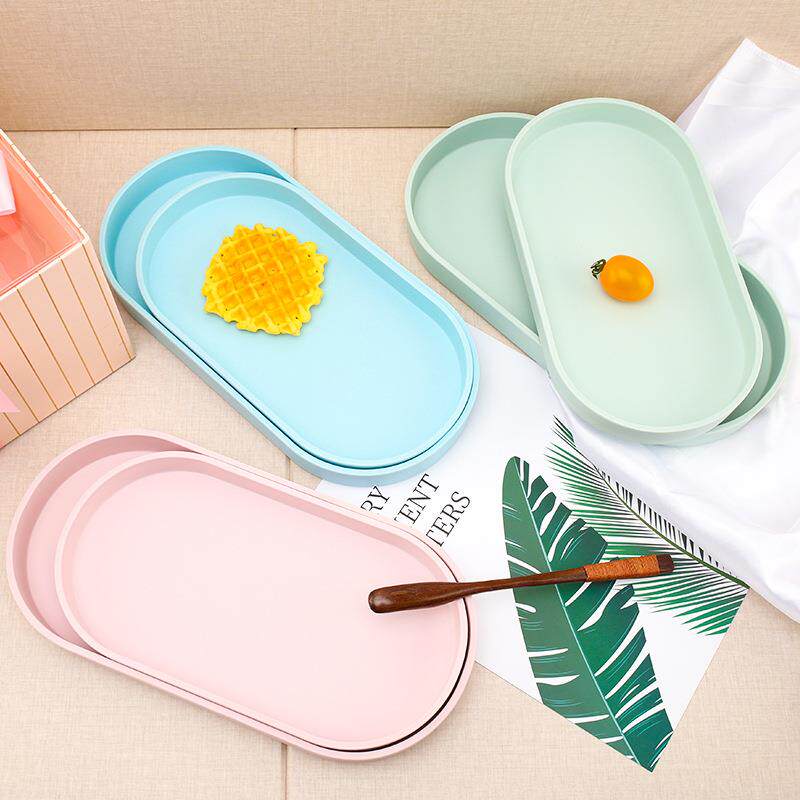 欧式轻奢马卡龙塑料托盘网红椭圆形茶盘咖啡杯托盘水果点心盘子