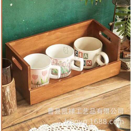 茶具展示架可叠加水杯茶杯桌面收纳盒烛台摆件香水架手提木制茶盘